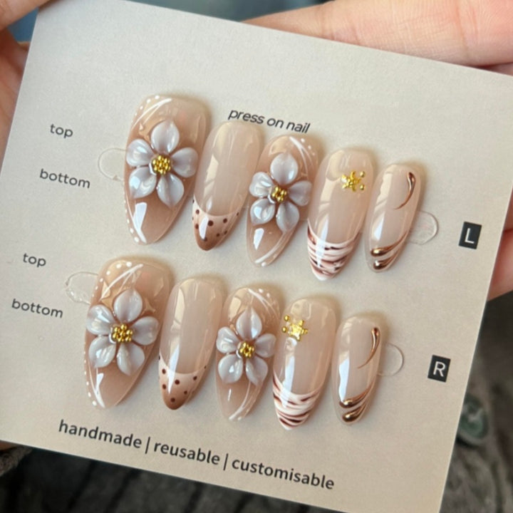Nature-Themed Artistic Press-On Nail Set Bowlift