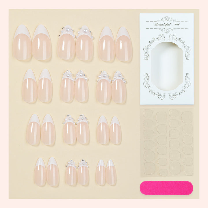 Elegant Press-On Nail Set with Pearlescent Accents Bowlift