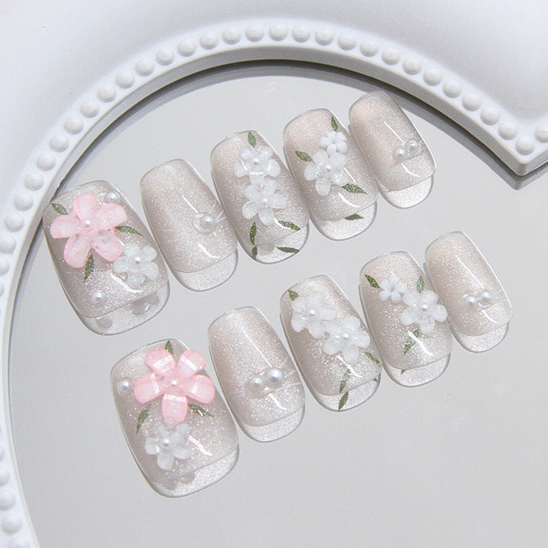 Floral Embellished Press-On Nail Art Bowlift