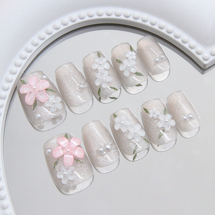 Floral Embellished Press-On Nail Art Bowlift