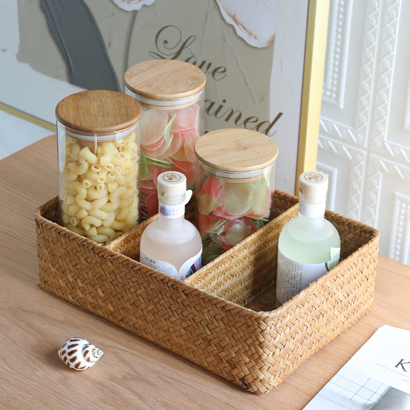 Unisex storage basket with three compartments made of handwoven natural material Bowlift