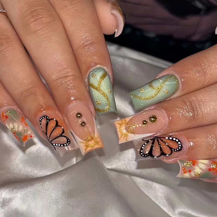 Artistic Butterfly-Themed Press-On Nail Set Bowlift