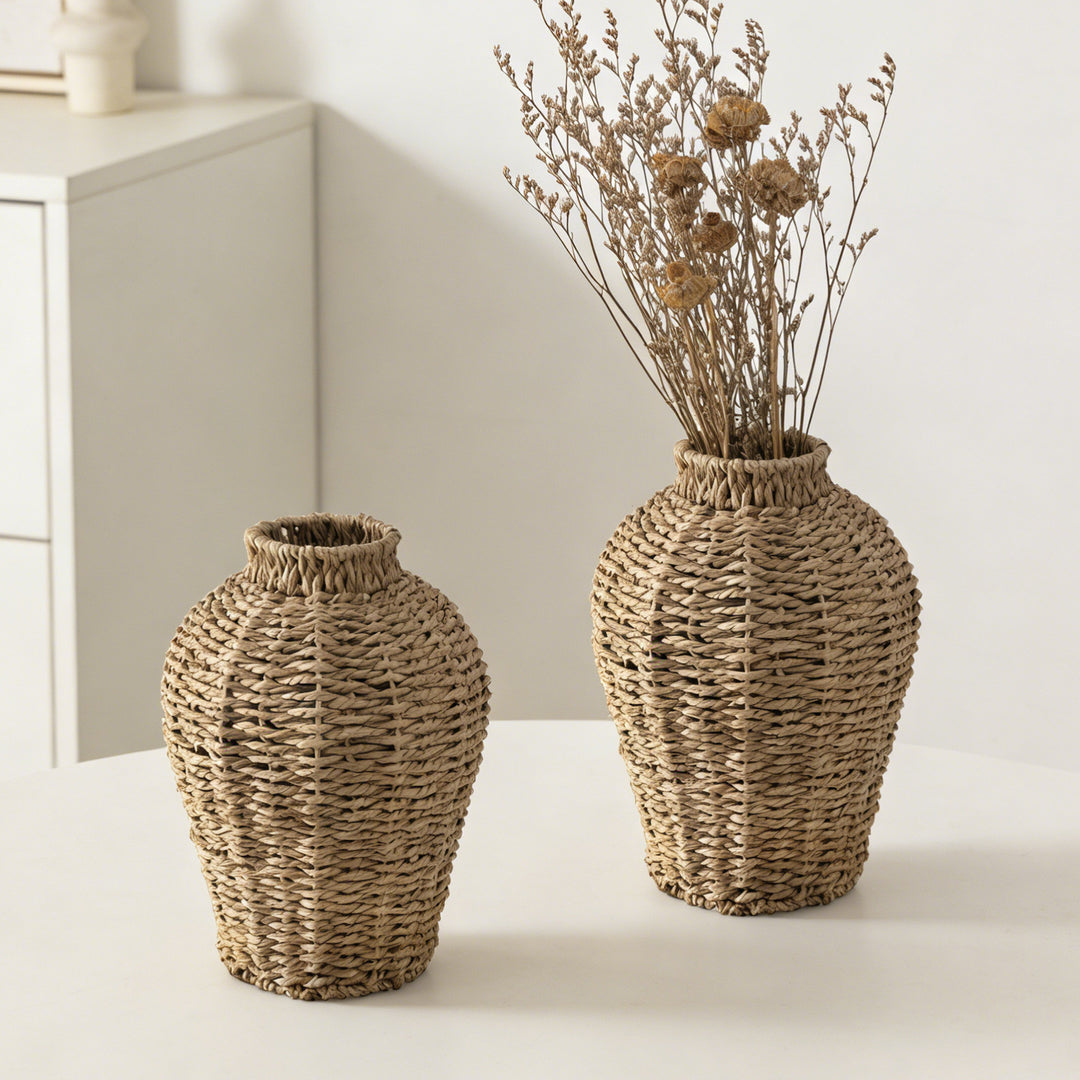 Decorative basket vase made of woven natural material Bowlift
