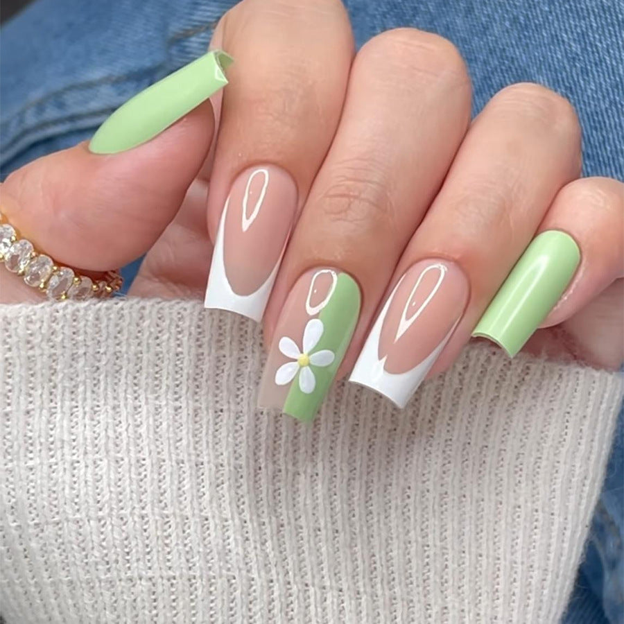 Decorative Floral Press-On Nail Art Set with 3D Flower Accents Bowlift