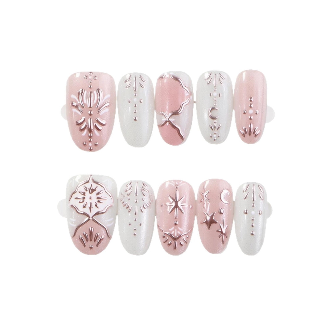 Elegant Press-On Nail Art Set with Intricate Embellishments Bowlift