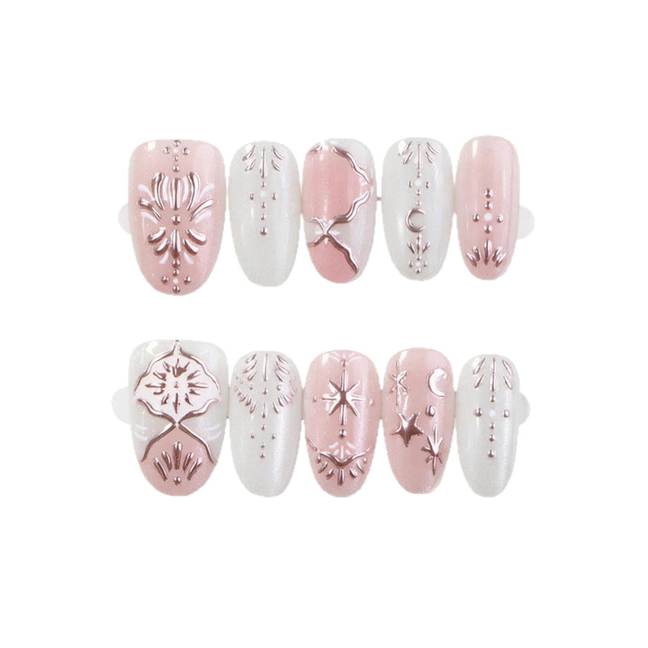 Elegant Press-On Nail Art Set with Intricate Embellishments Bowlift