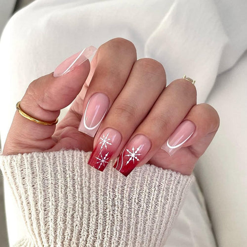 Festive Press-On Nail Set with Winter Snowflake Design Bowlift