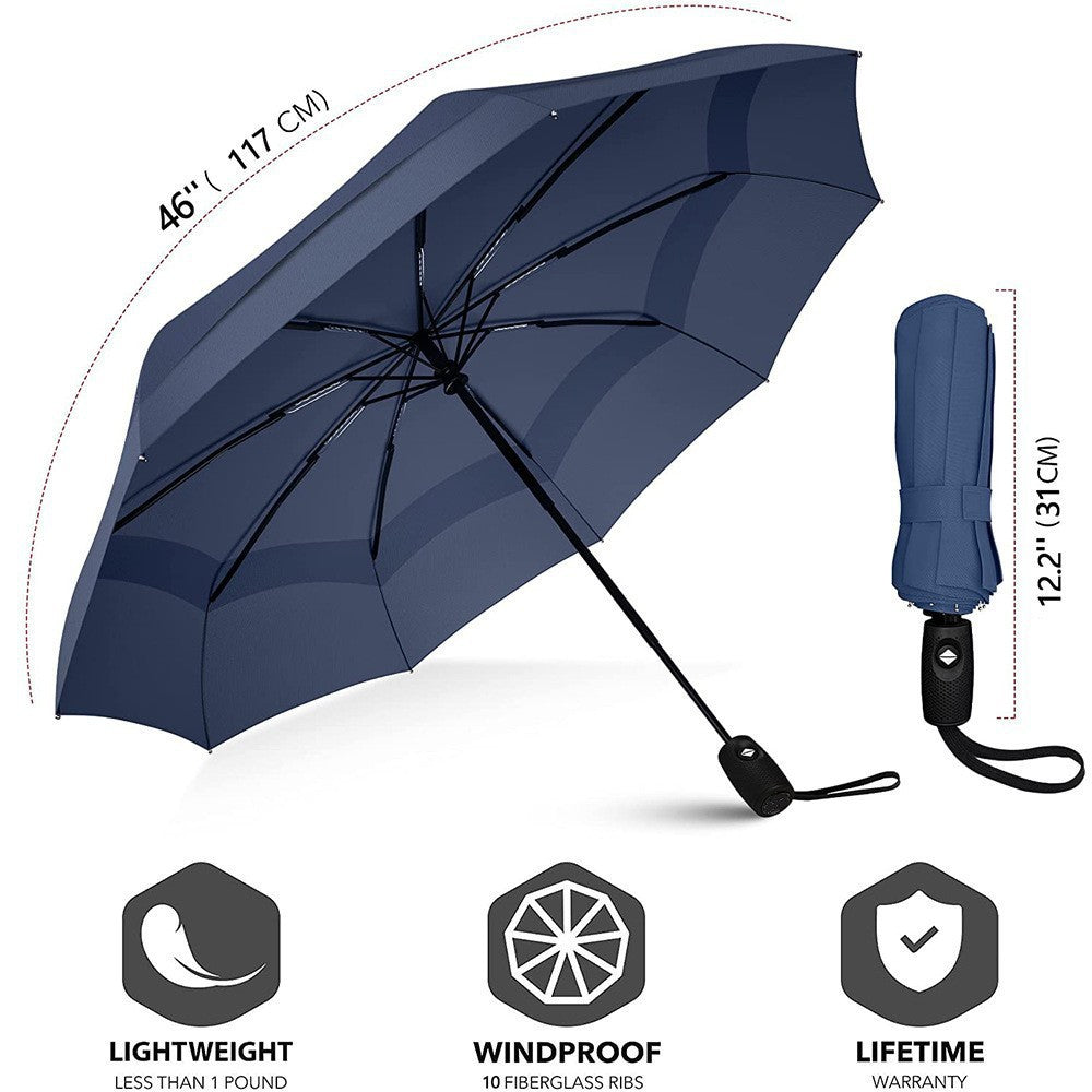 Compact automatic windproof travel umbrella with fiberglass ribs and ergonomic handle Bowlift
