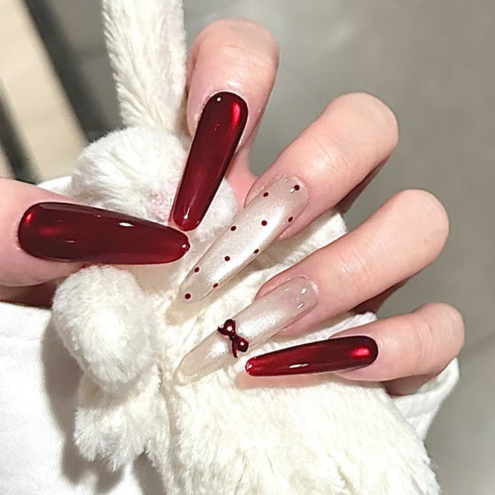 Creative Press-On Nail Set with Glitter and Bow Accents Bowlift