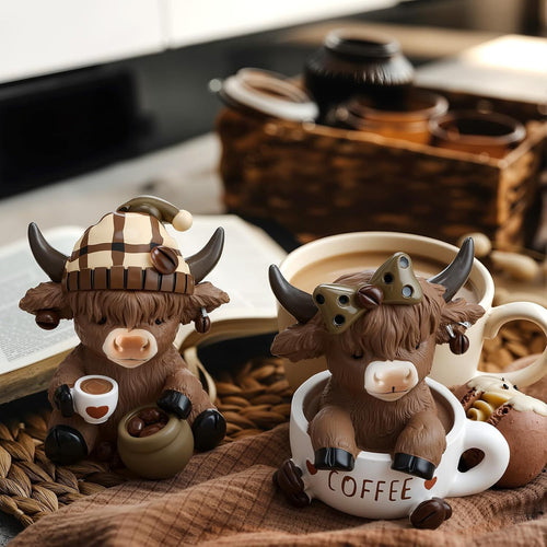 Decorative figure of a Highland cow with accessories Bowlift