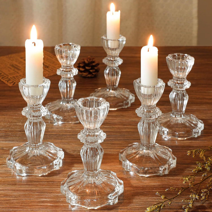 Crystal-cut Glass Candlestick Holder with Ribbed Stem Bowlift