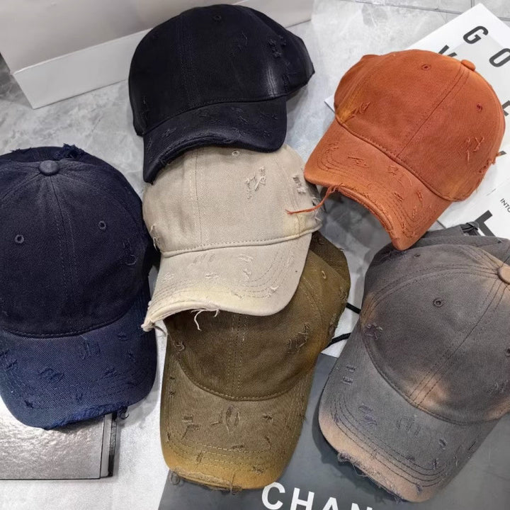 Men's Distressed Denim Baseball Cap Bowlift