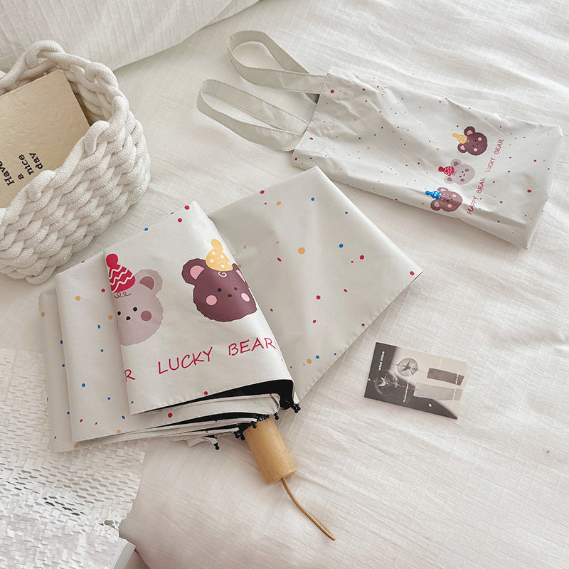 Ladies Foldable Umbrella with Playful Bear Design Bowlift