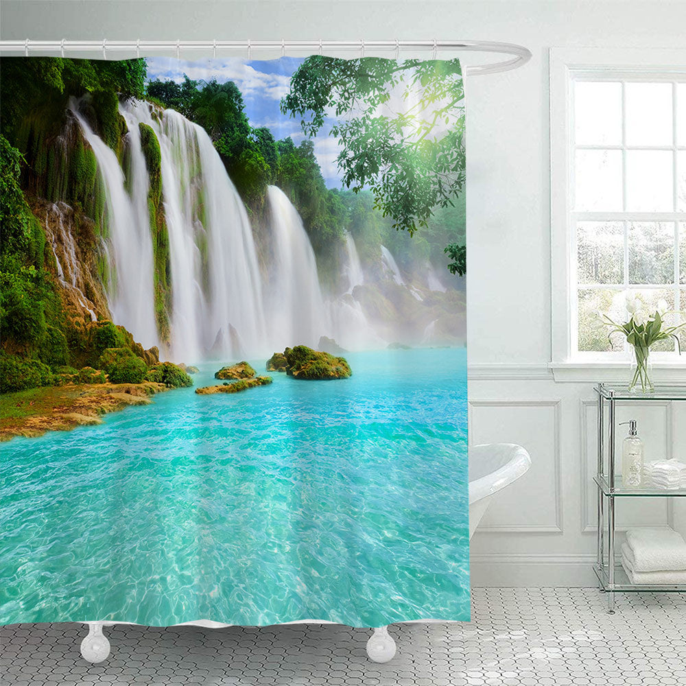 Scenic Waterfall Print Shower Curtain Bowlift