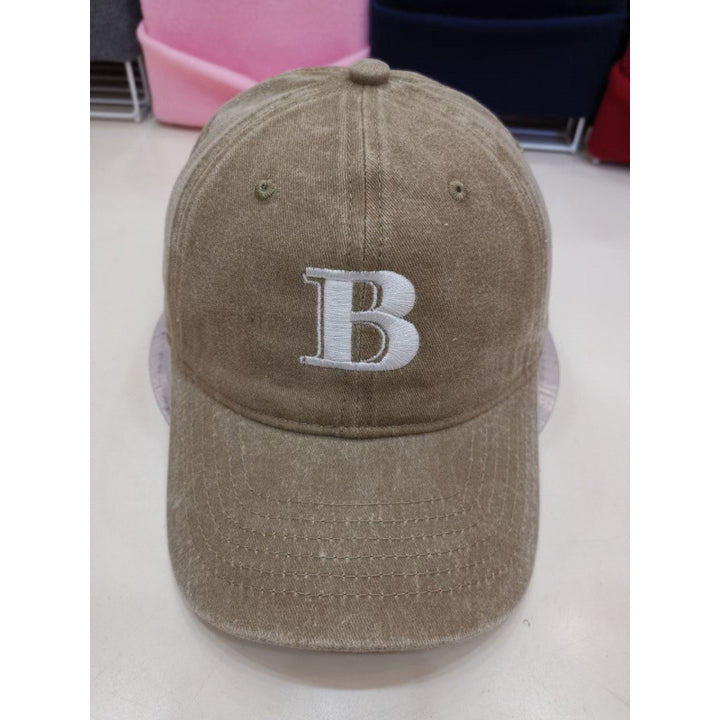 Women's Distressed Cotton Baseball Cap with Letter Embroidery Bowlift