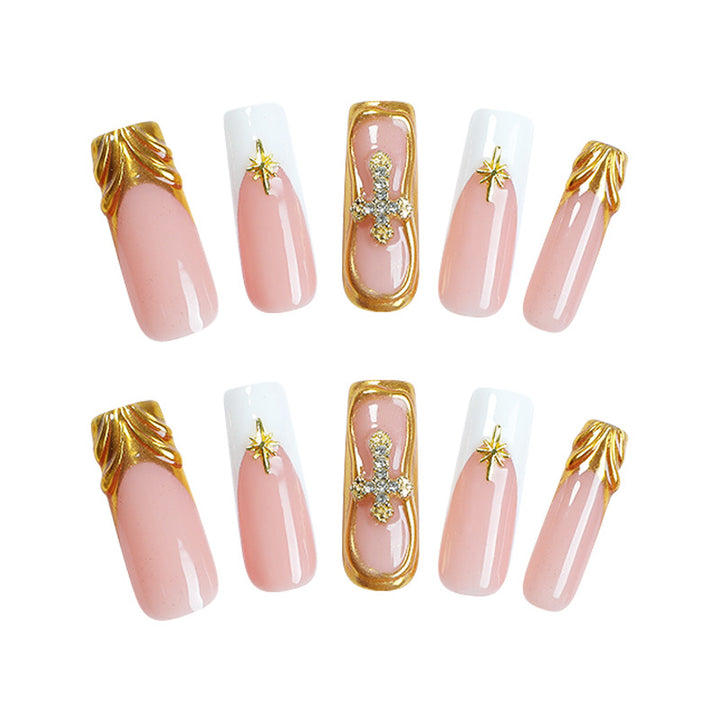 Creative Nail Art Set with Sparkling Gold Accents Bowlift