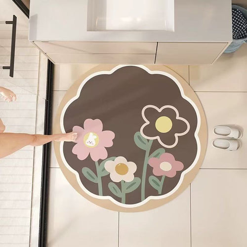Round Floral Bath Mat