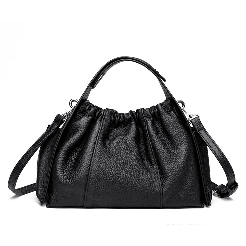 Textured Leather Drawstring Satchel Bowlift