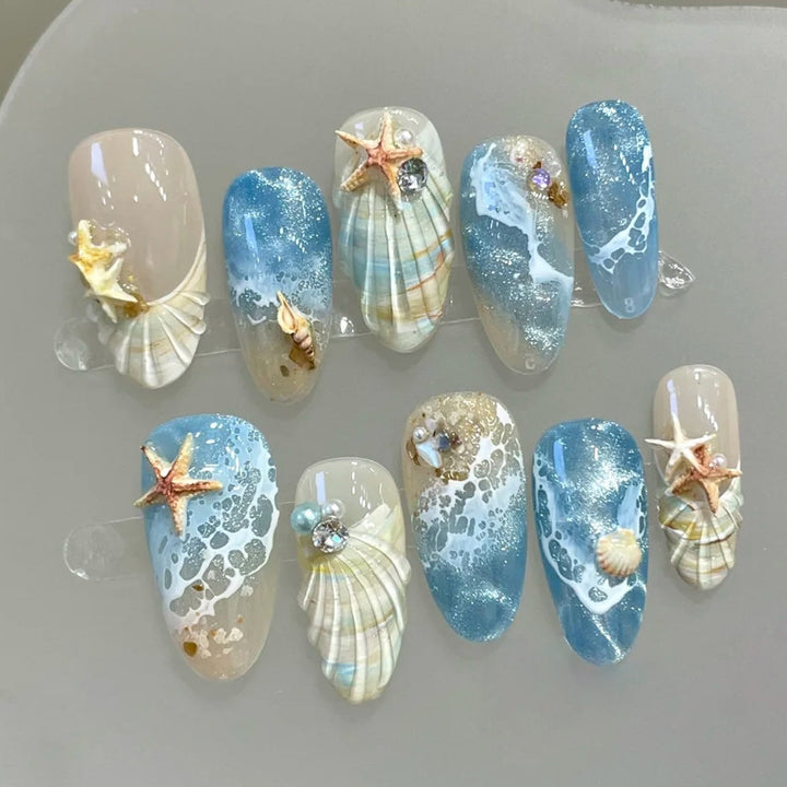 Artificial nails with maritime shell pattern Bowlift