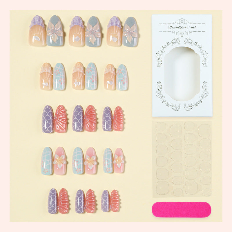 Decorative Press-On Nail Set with Floral and Gem Accents Bowlift