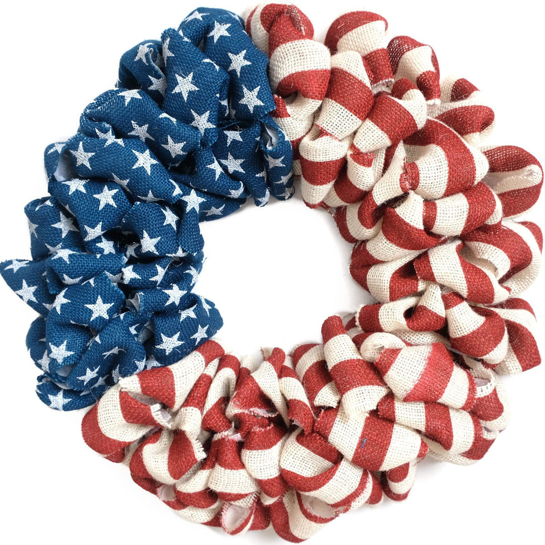 Unisex nan patriotic burlap looped front door wreath with star and stripe Americana pattern Bowlift