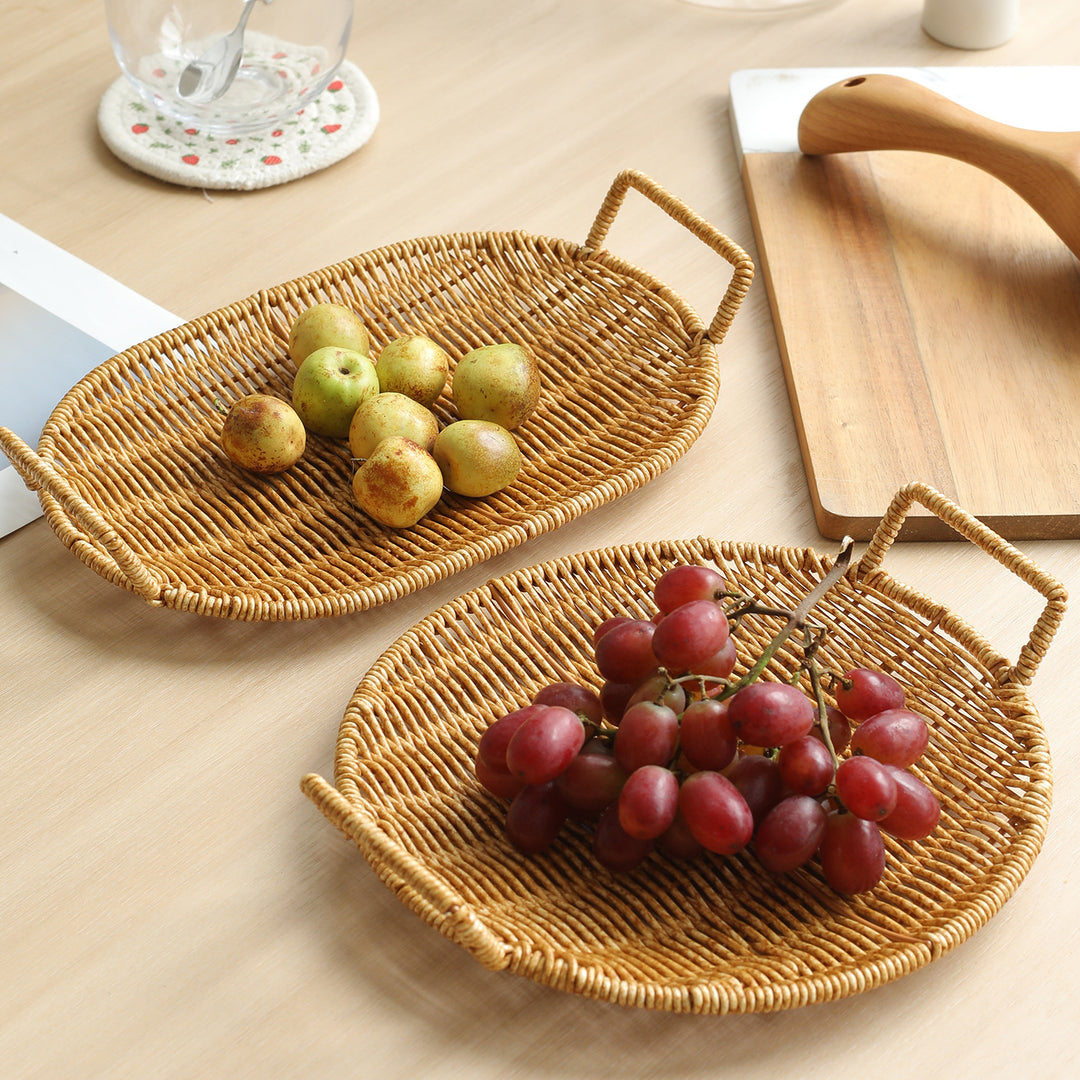 Handwoven Round Serving Tray with Ergonomic Handles Bowlift