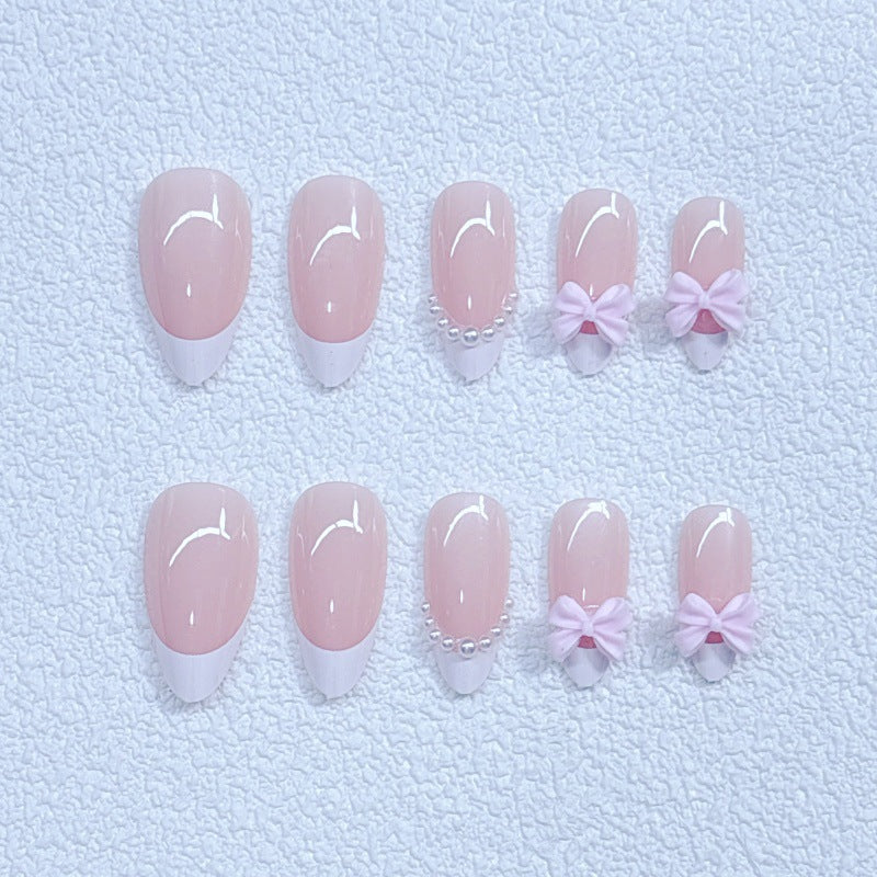 Elegant Artificial Nails with Bows and Pearl Design Bowlift