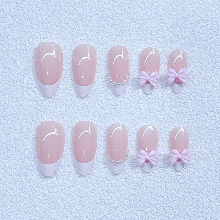 Elegant Artificial Nails with Bows and Pearl Design Bowlift