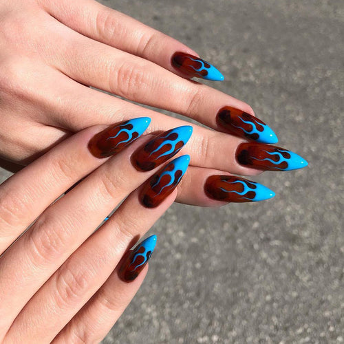 Artistic stiletto nails with extravagant flame pattern Bowlift