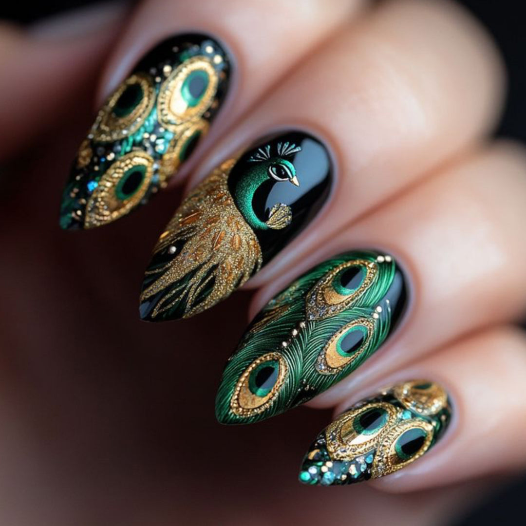 Peacock-Inspired 3D Nail Art Set Bowlift