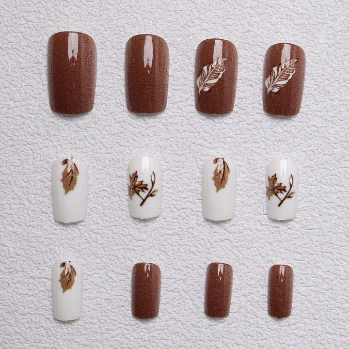 Artistic Leaf-Themed Press-On Nails Bowlift