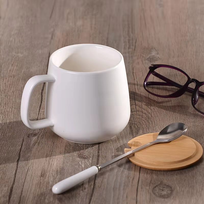 Matte Ceramic Insulated Coffee Mug Gift Set with Wooden Lid and Stainless Spoon Bowlift
