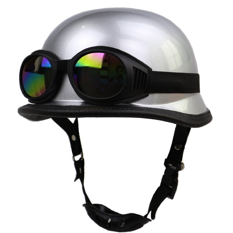 Retro Half-Style Motorcycle Helmet with Protective Goggles Bowlift