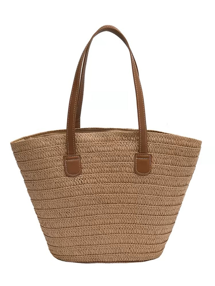 Stylish beach bag made of woven natural material with leather handles Bowlift