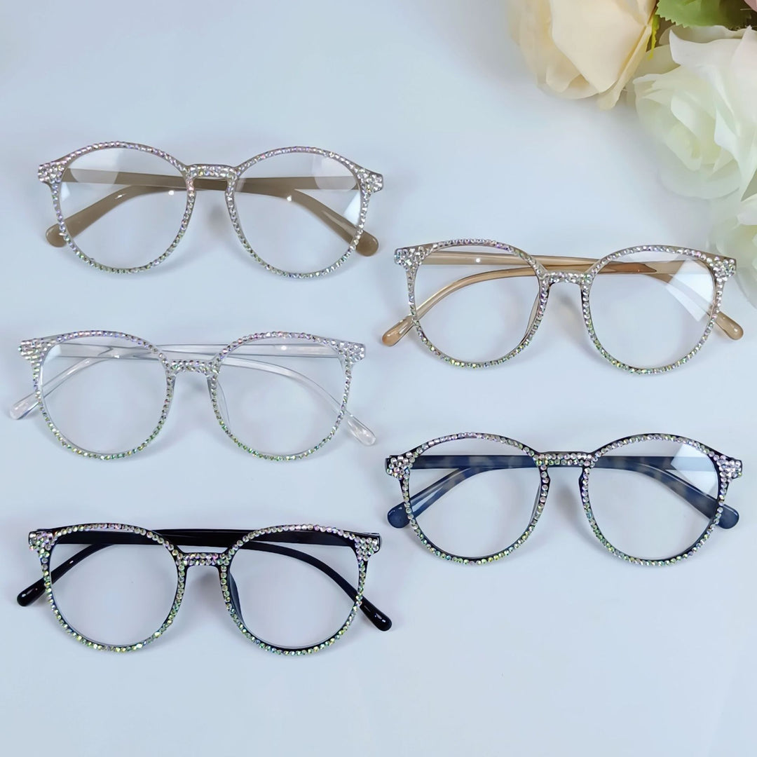 Women Stylish Cat Eye Glasses with Sparkling Rhinestone Trim Bowlift