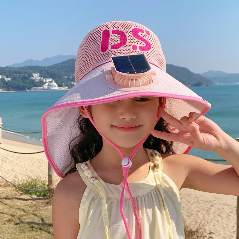 Breathable children sun hat with solar fan and adjustable chin strap Bowlift