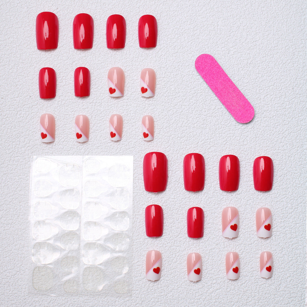 Heart-Embellished Press-On Nail Art Bowlift