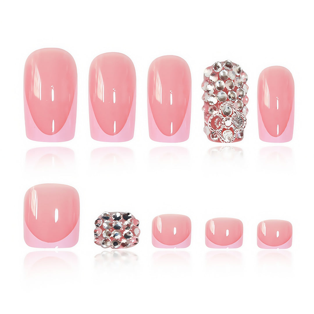 Elegant Press-On Nail Set with Rhinestone Accents Bowlift
