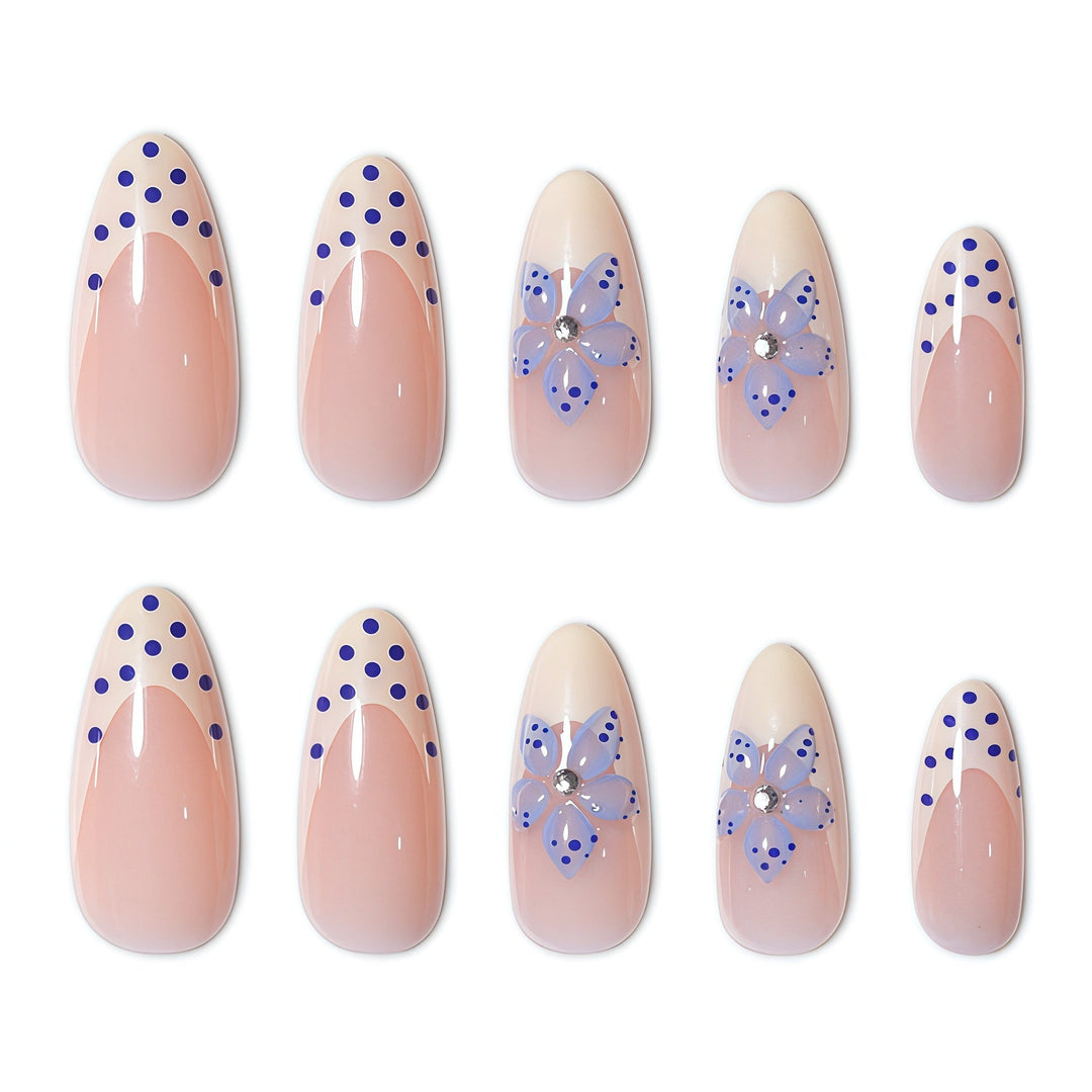 Artistic Floral White Tip Press-On Nails Bowlift