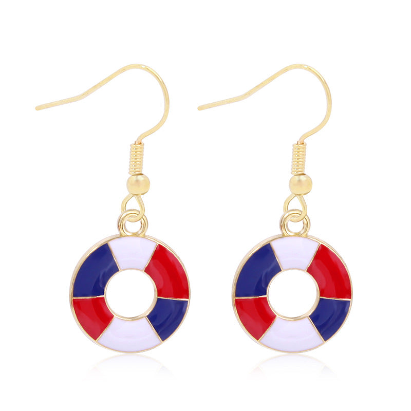 Women's star-shaped enamel earrings with USA flag motif and gold-plated fish Bowlift