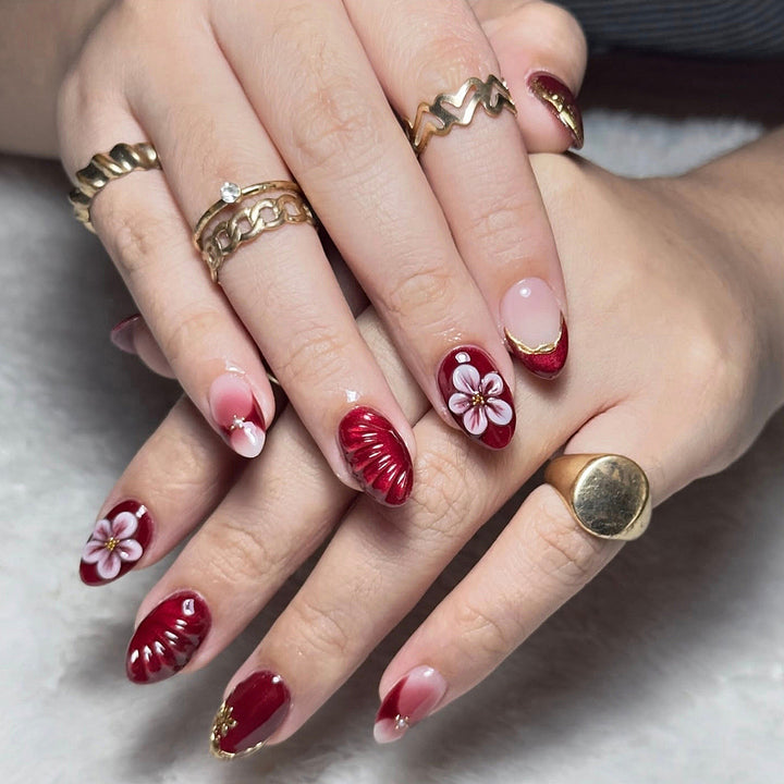 Artistic Cherry Blossom Design Press-On Nails Bowlift