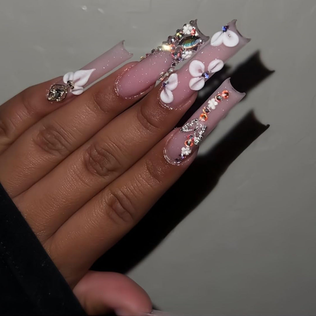 Floral Decorative Press-On Nail Extensions Bowlift