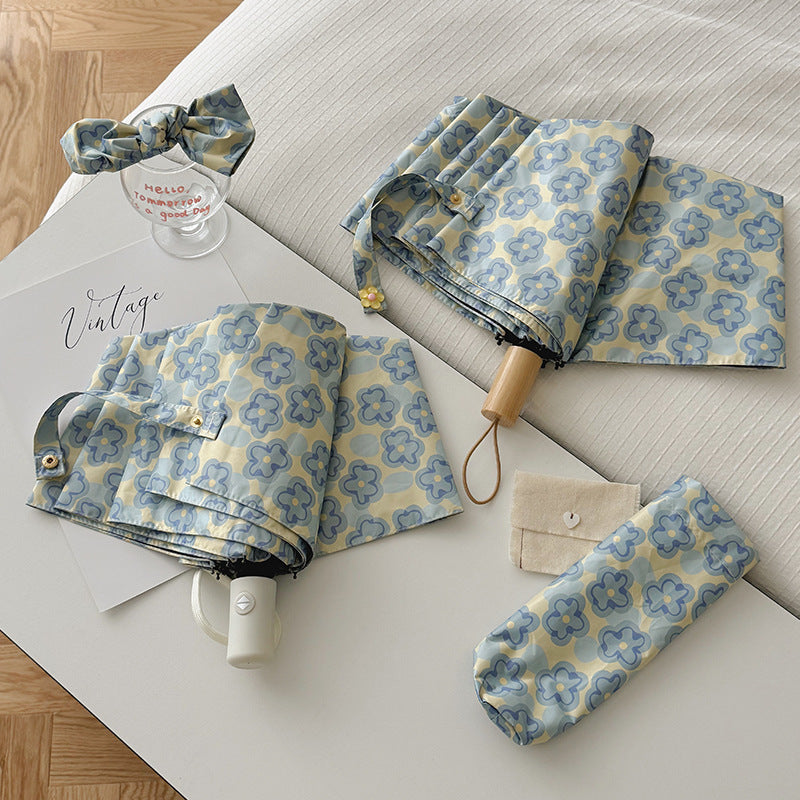 Ladies Collapsible Umbrella with Elegant Floral Pattern Bowlift