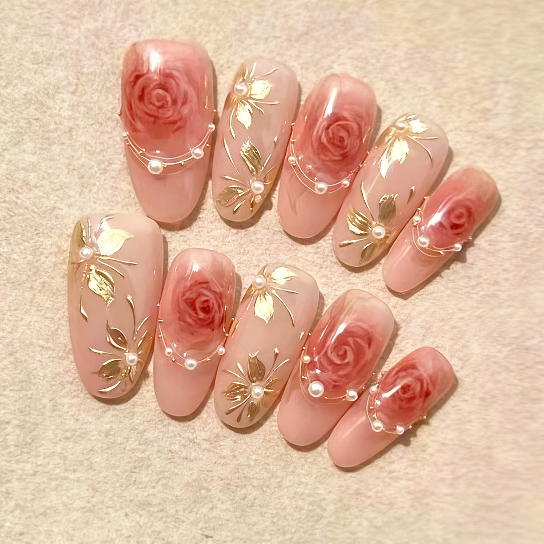 Artful Nail Tips with Rose Design Bowlift