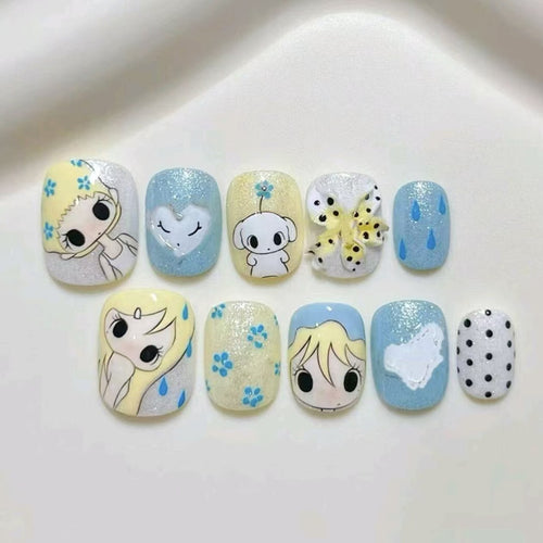 Playful Character-Themed Press-On Nail Art Set Bowlift