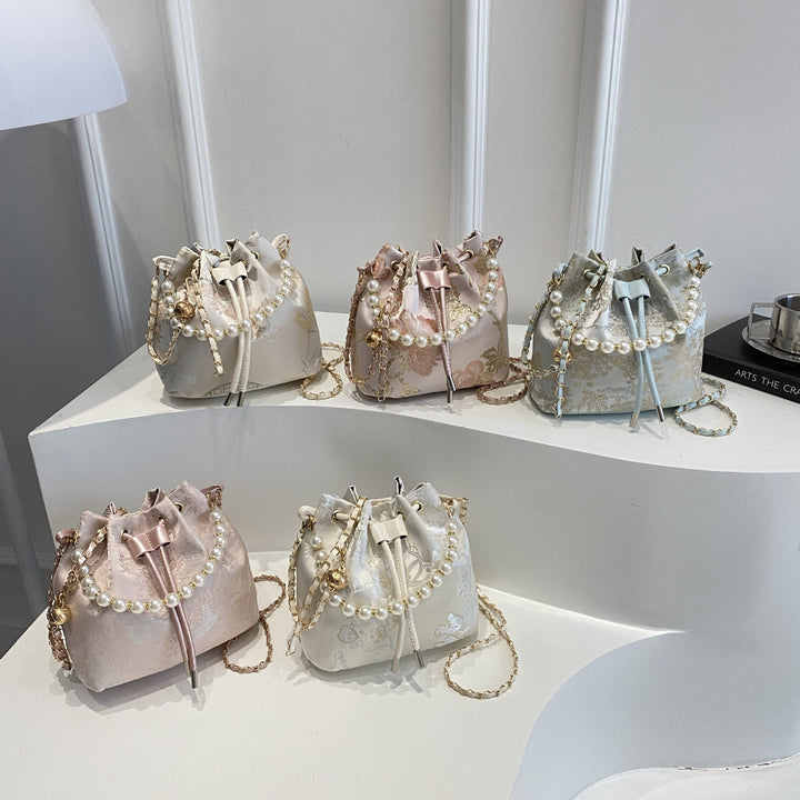 Elegant Floral Print Drawstring Bucket Bag Bowlift