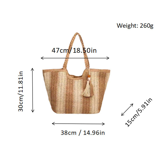 Beach bag with cheerful stripes and tassel details Bowlift