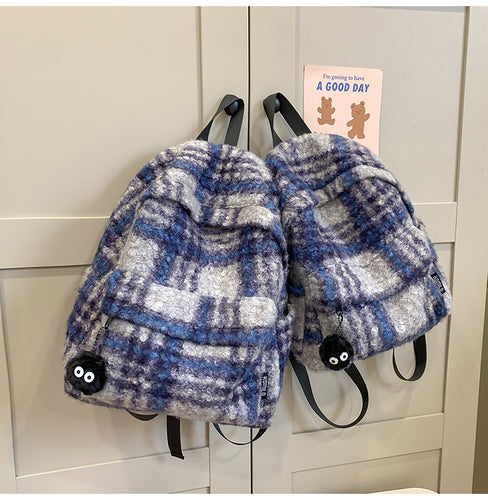 Cozy Fuzzy Plaid Backpack