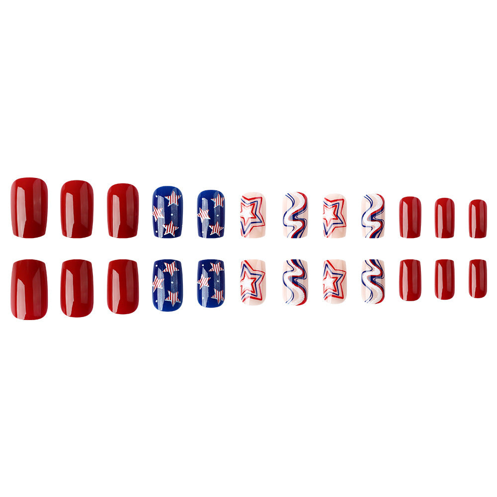 Themed Press-On Nail Art Set with Star Design Bowlift
