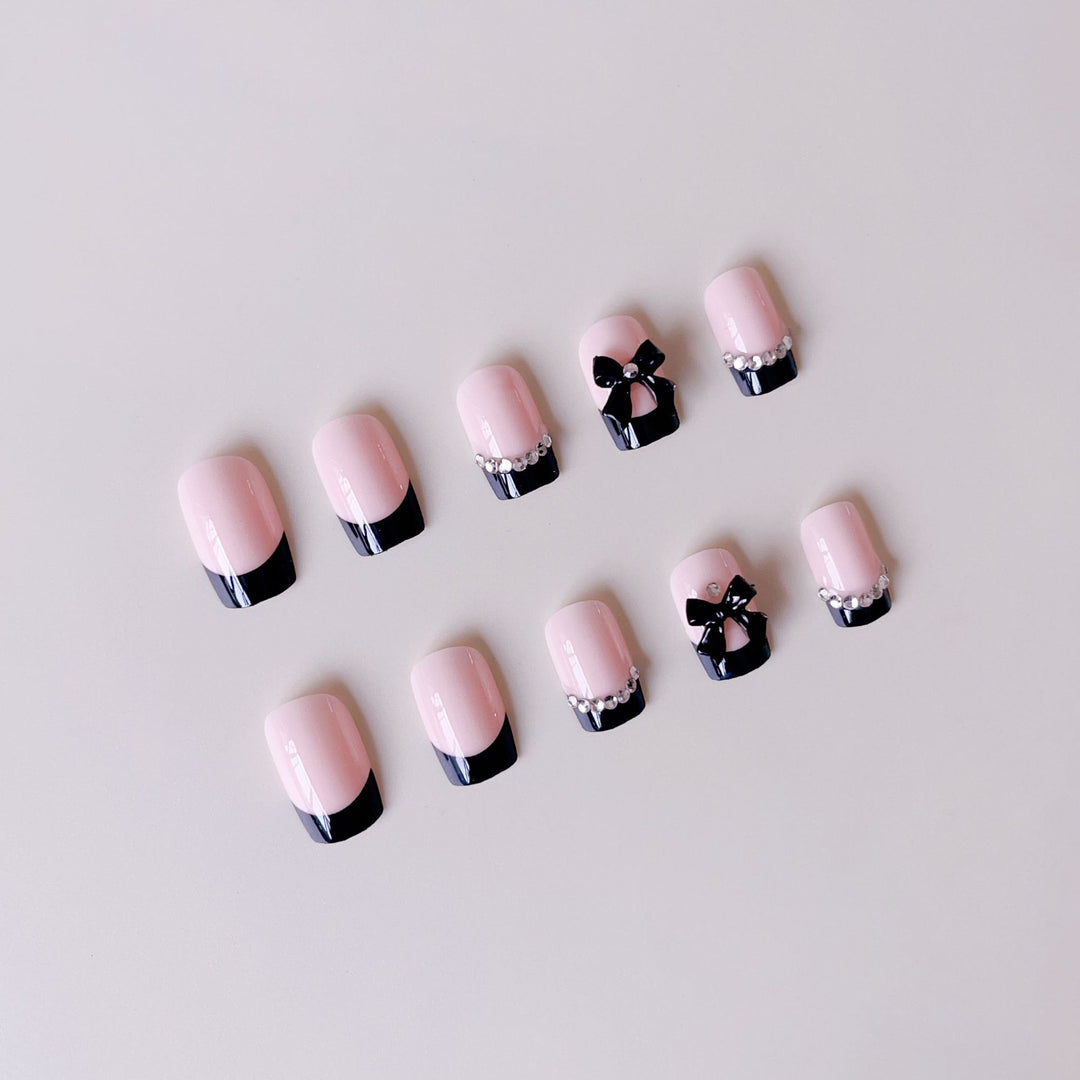 Artificial Nail Set with Elegant Bows and Glitter Decorations Bowlift